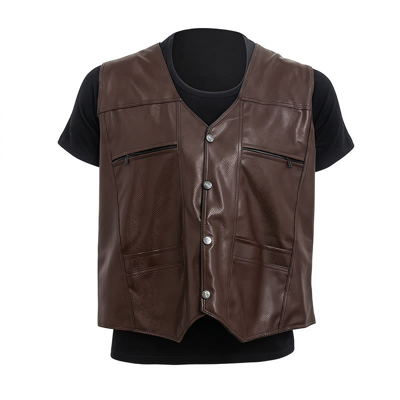 Men's 2 Styles Thick Or Thin With Zip Pockets Leather Vest - image 9