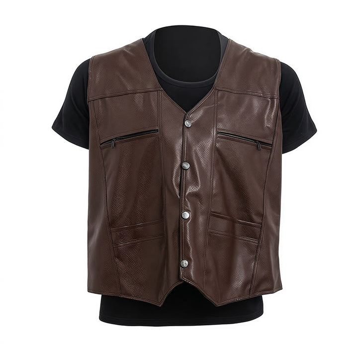 Men's 2 Styles Thick Or Thin With Zip Pockets Leather Vest - image 9