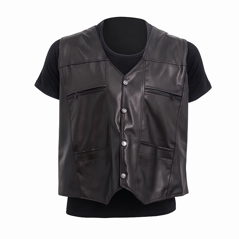 Men's 2 Styles Thick Or Thin With Zip Pockets Leather Vest - image 11