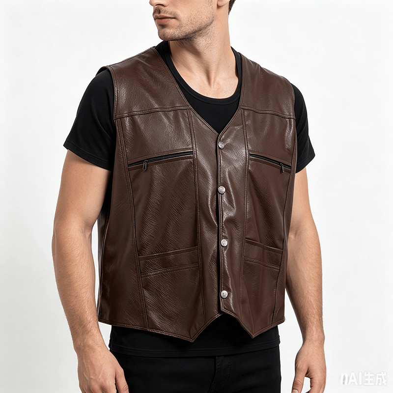 Men's 2 Styles Thick Or Thin With Zip Pockets Leather Vest - image 2