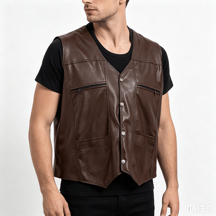 Men's 2 Styles Thick Or Thin With Zip Pockets Leather Vest - image 2