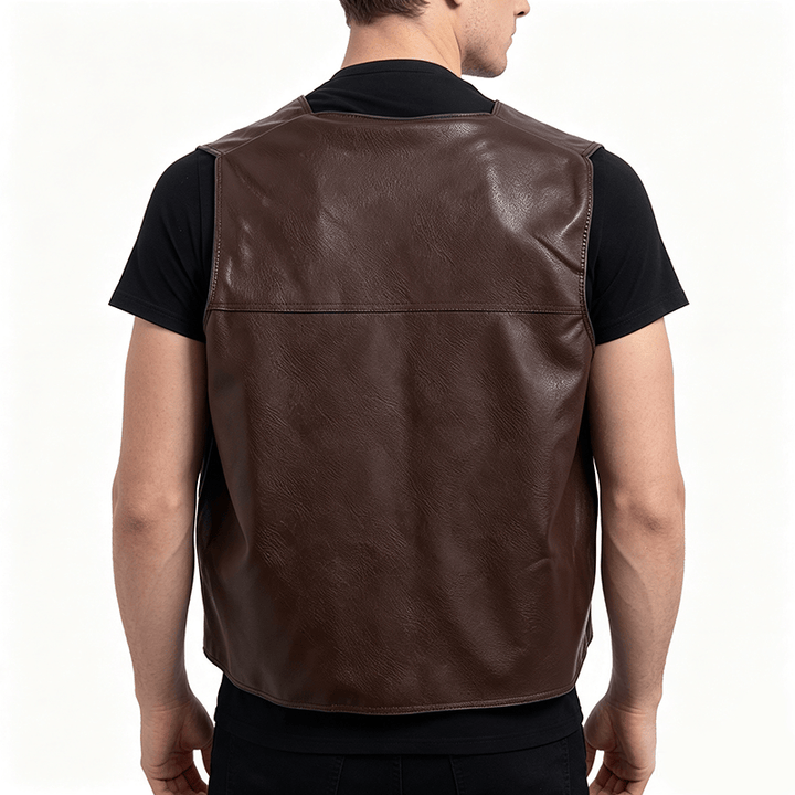 Men's 2 Styles Thick Or Thin With Zip Pockets Leather Vest - image 3