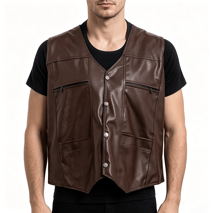 Men's 2 Styles Thick Or Thin With Zip Pockets Leather Vest - image 1