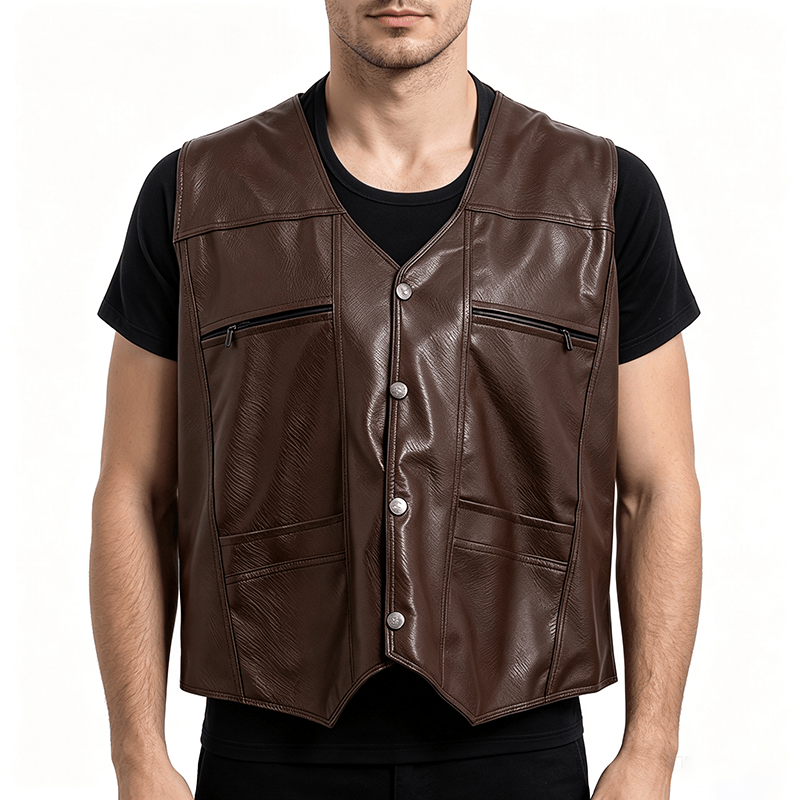 Men's 2 Styles Thick Or Thin With Zip Pockets Leather Vest - image 1