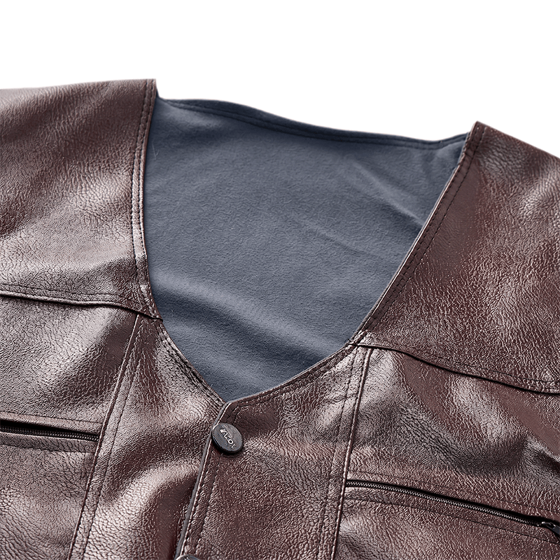 Men's 2 Styles Thick Or Thin With Zip Pockets Leather Vest - image 5