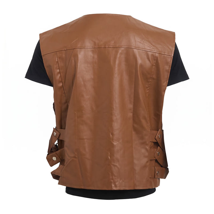 Men's Flap Pockets Casual Motorcycle Outerwear Leather Vest - image 11