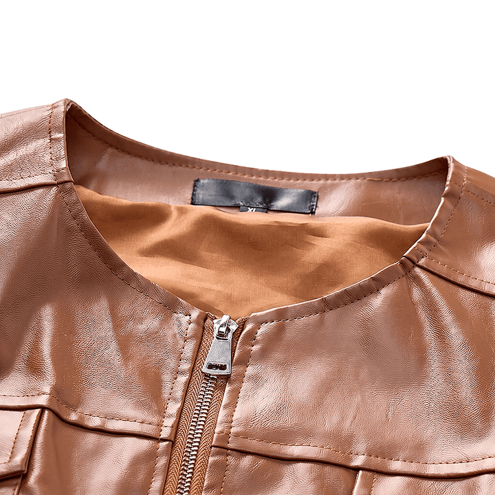 Men's Flap Pockets Casual Motorcycle Outerwear Leather Vest - image 5