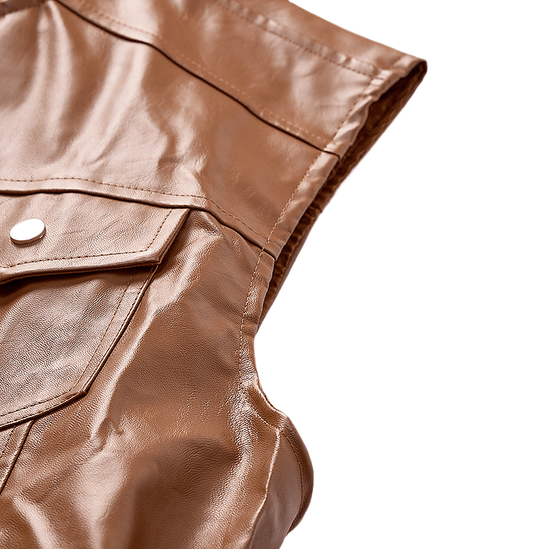 Men's Flap Pockets Casual Motorcycle Outerwear Leather Vest - image 8