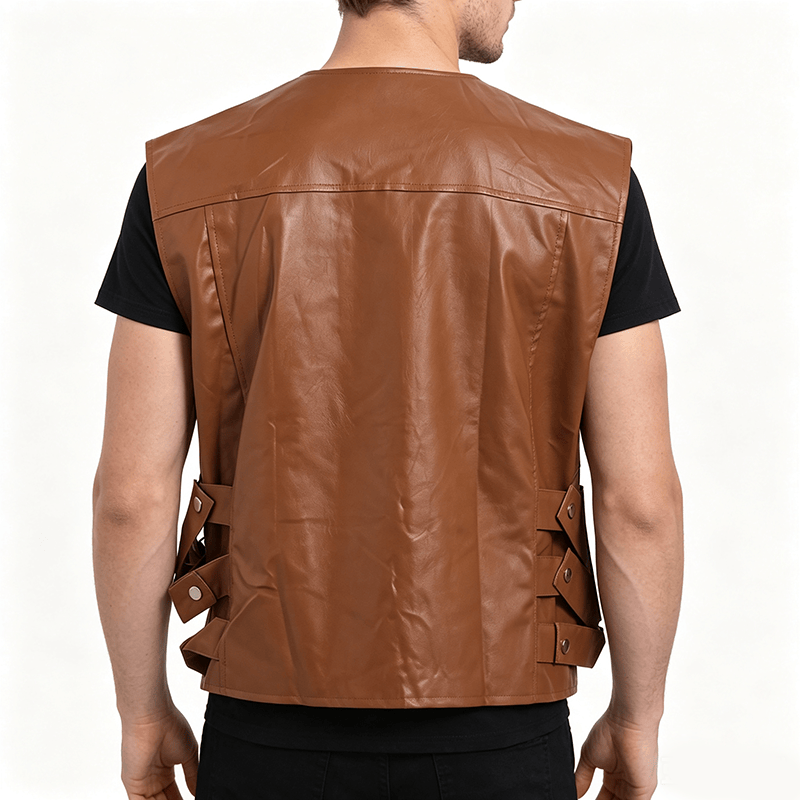 Men's Flap Pockets Casual Motorcycle Outerwear Leather Vest - image 3