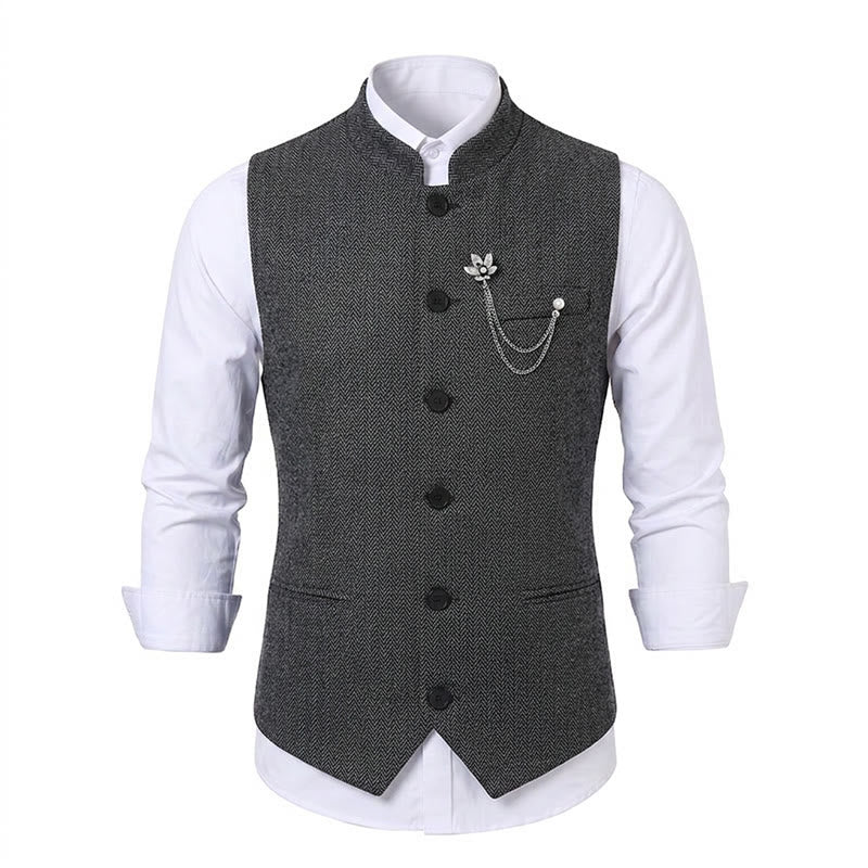 Men's Vintage Tweed Suit Vest With Royal Chain Brooch - image 15