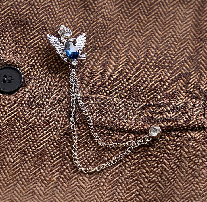 Men's Vintage Tweed Suit Vest With Royal Chain Brooch - image 8