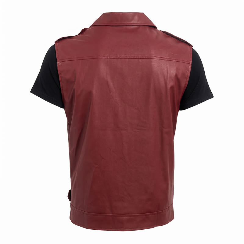 Men's Punk Asymmetric Zipper Lapel Motorcycle Leather Vest - image 12