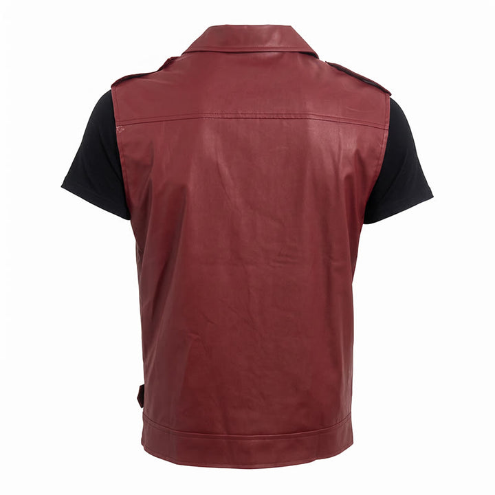 Men's Punk Asymmetric Zipper Lapel Motorcycle Leather Vest - image 12