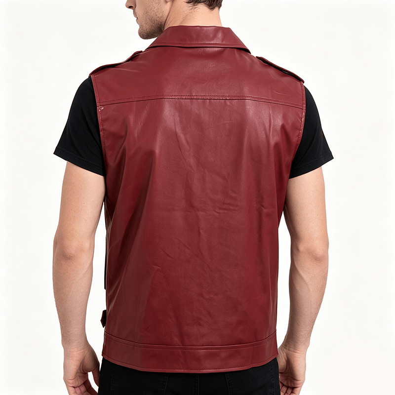 Men's Punk Asymmetric Zipper Lapel Motorcycle Leather Vest - image 3