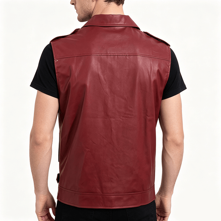 Men's Punk Asymmetric Zipper Lapel Motorcycle Leather Vest - image 3