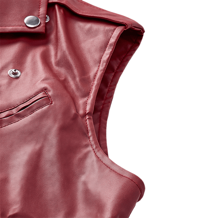 Men's Punk Asymmetric Zipper Lapel Motorcycle Leather Vest - image 10