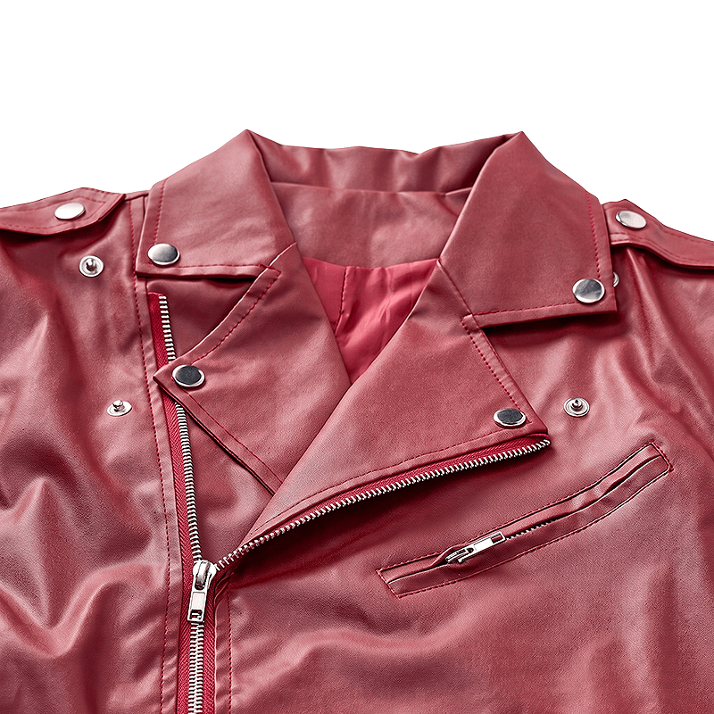 Men's Punk Asymmetric Zipper Lapel Motorcycle Leather Vest - image 6