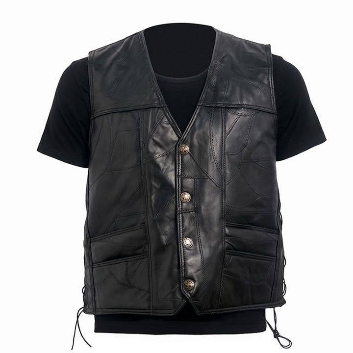 Men's Punk Biker Side Drawstring Motorcycle Leather Vest - image 10