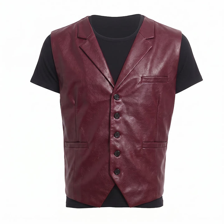 Men's Vintage Western Notch Lapel Suit Leather Vest - image 16