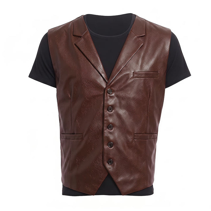 Men's Vintage Western Notch Lapel Suit Leather Vest - image 17