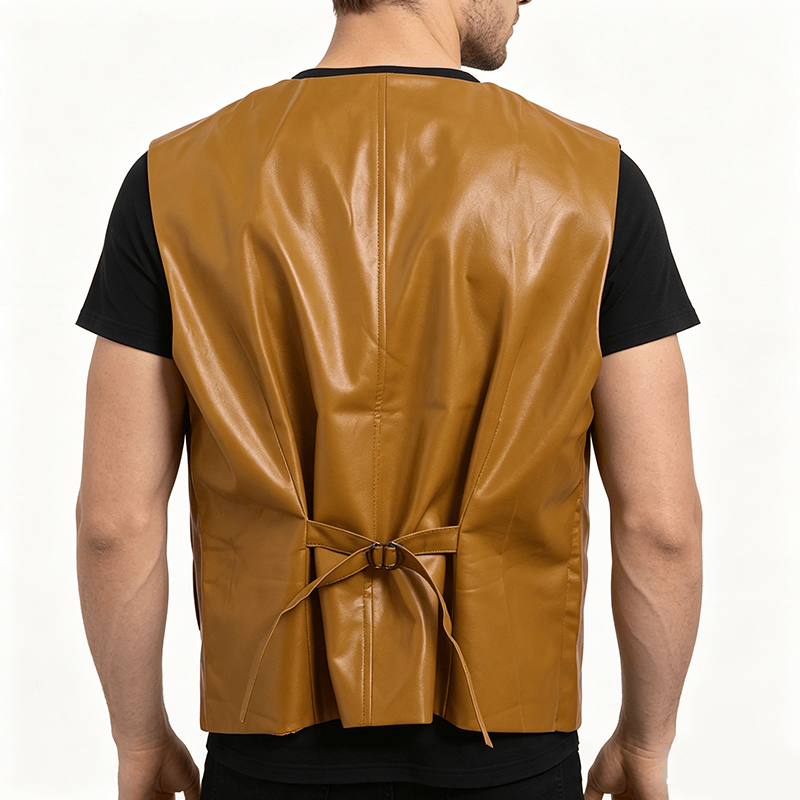 Men's Vintage Western Notch Lapel Suit Leather Vest - image 3