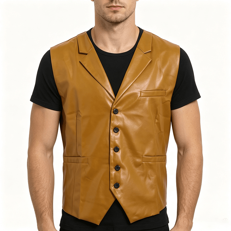 Men's Vintage Western Notch Lapel Suit Leather Vest - image 1