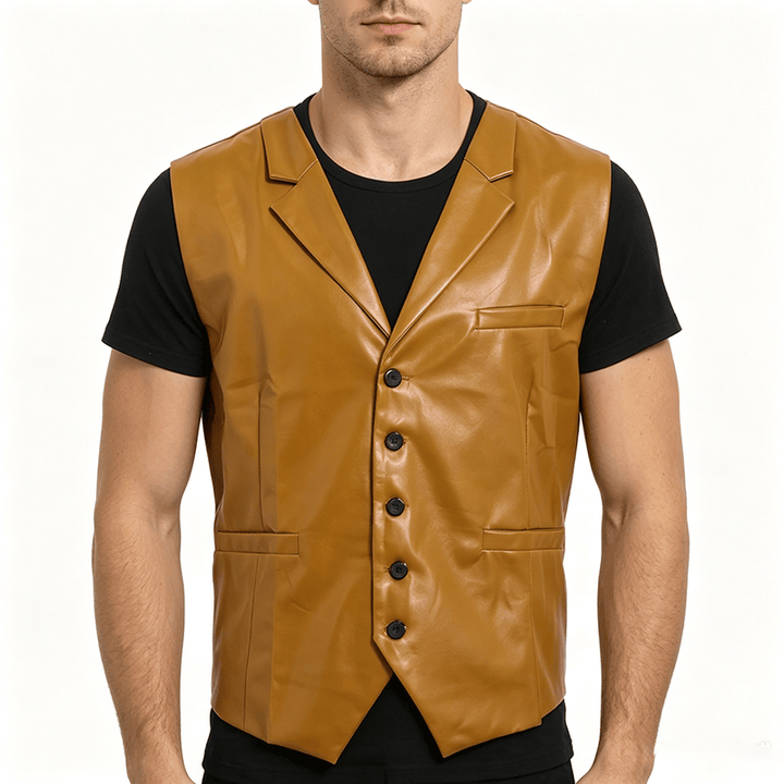 Men's Vintage Western Notch Lapel Suit Leather Vest - image 1