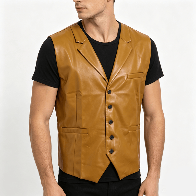 Men's Vintage Western Notch Lapel Suit Leather Vest - image 2