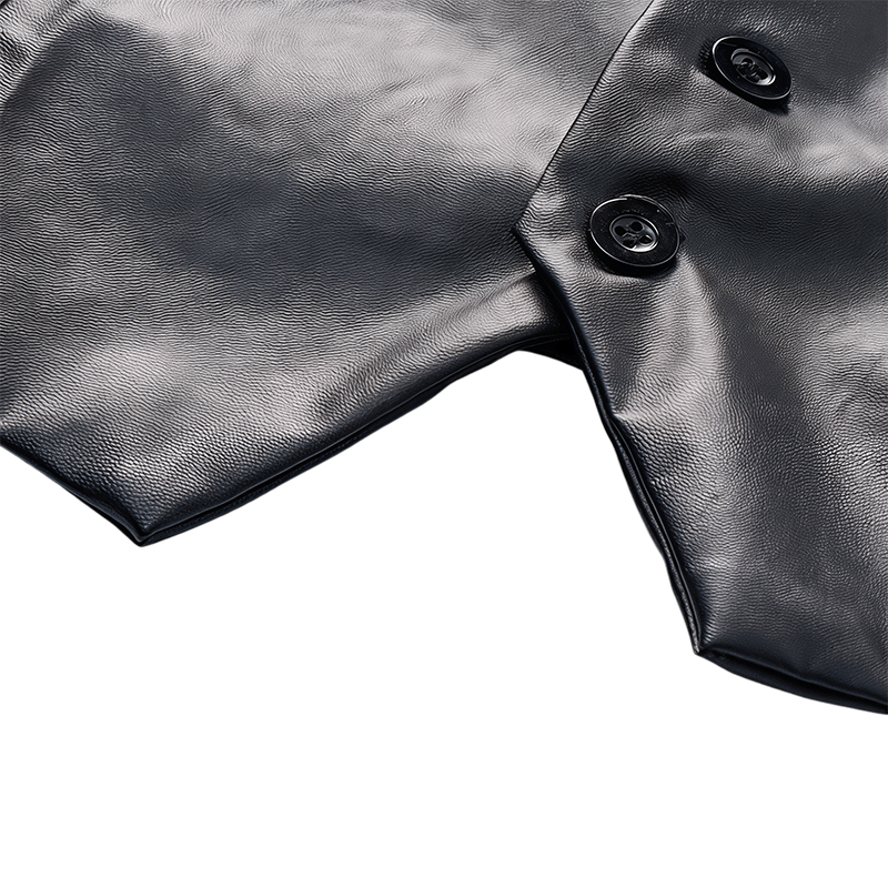 Men's Solid Black Casual Street Leather Vest - image 8