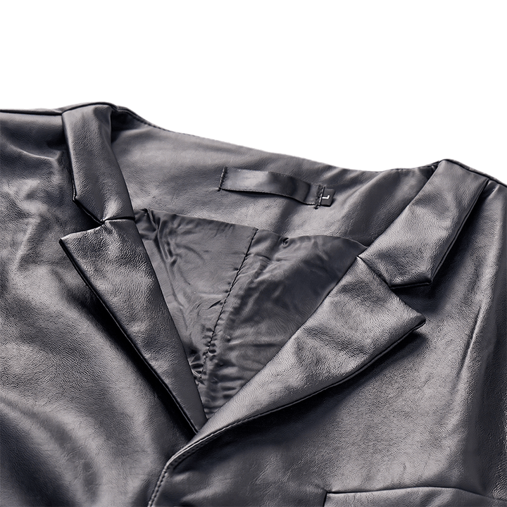 Men's Solid Black Casual Street Leather Vest - image 4