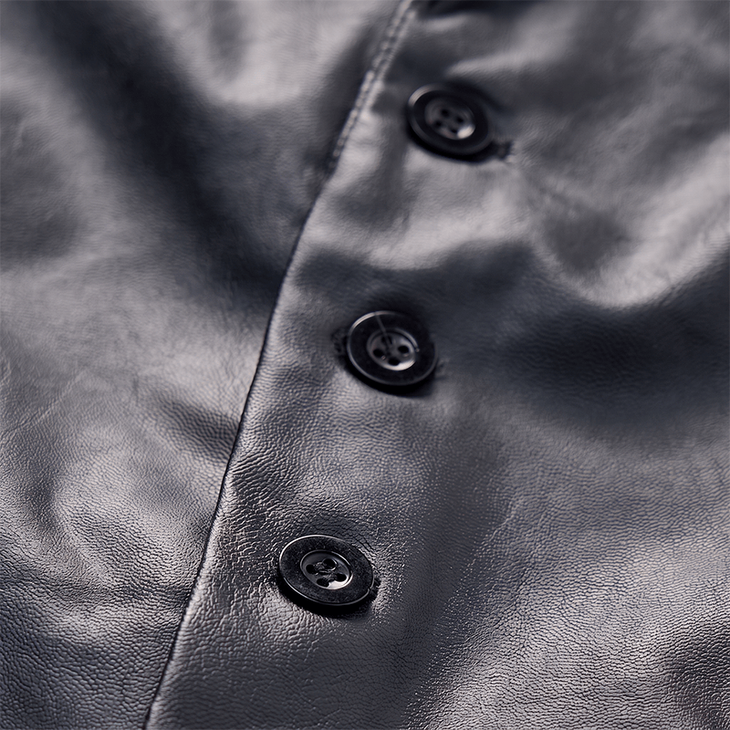 Men's Solid Black Casual Street Leather Vest - image 5