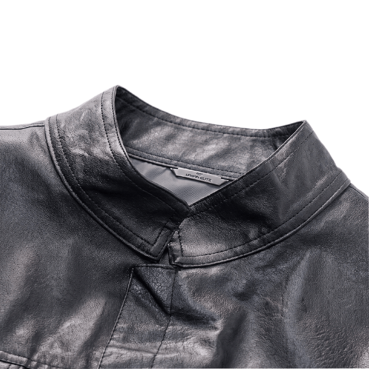 Men's Flap Pocket Hip Hop Vintage Motorcycle Solid Black Leather Vest - image 4
