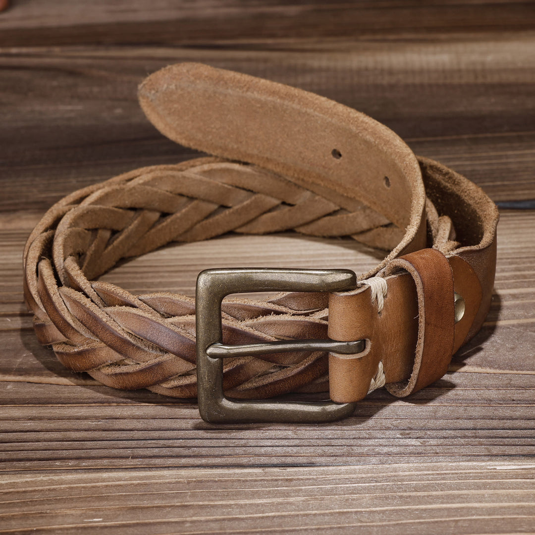 Braided Handwoven Without Hole Leather Belt - image 3