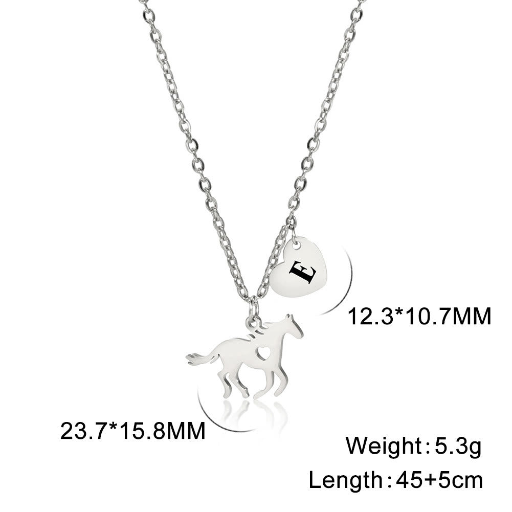 Dainty Horse Pendant Initial Letter Heart Necklace - Silver - E - image 33