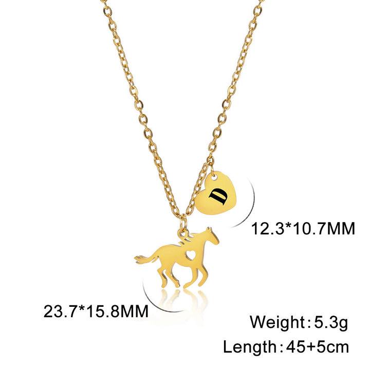 Dainty Horse Pendant Initial Letter Heart Necklace - Gold - D - image 6