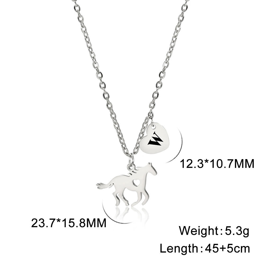 Dainty Horse Pendant Initial Letter Heart Necklace - Silver - W - image 51