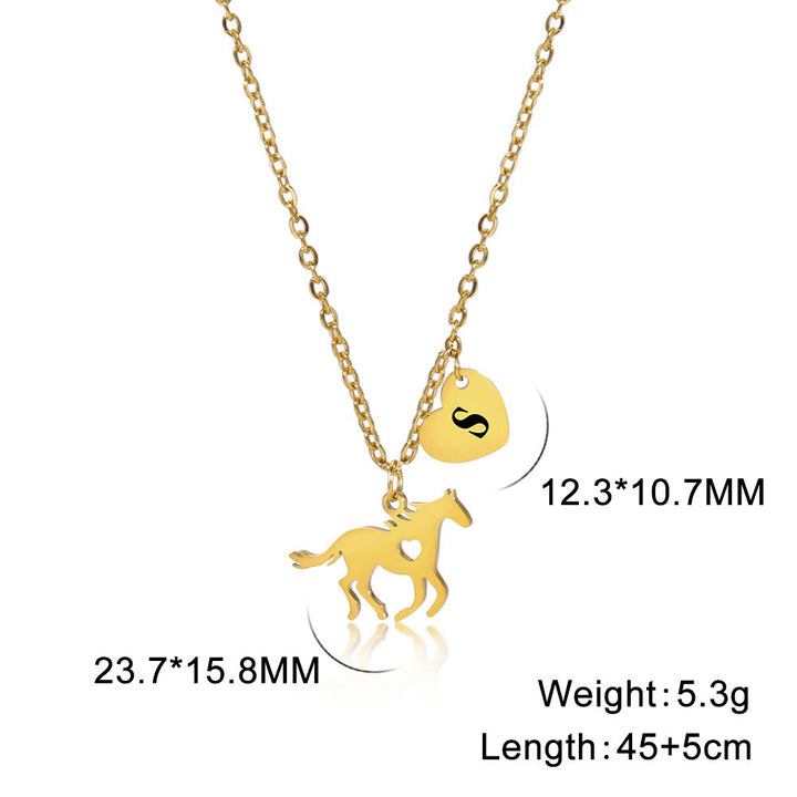 Dainty Horse Pendant Initial Letter Heart Necklace - Gold - S - image 21