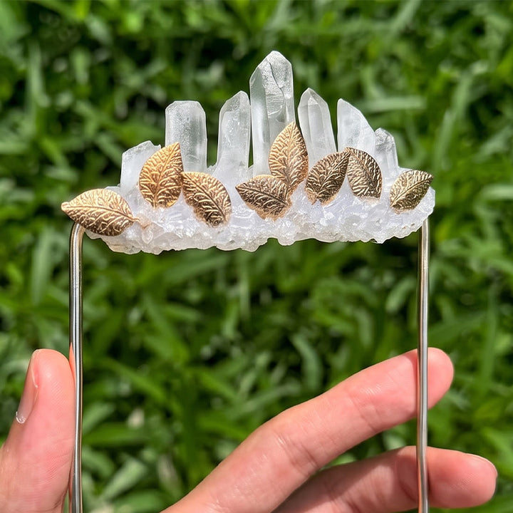 Handcrafted Natural Crystal Crown Pocket Square Brooch - White & Gold - image 5