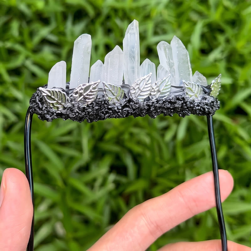 Handcrafted Natural Crystal Crown Pocket Square Brooch - White & Silver - image 14