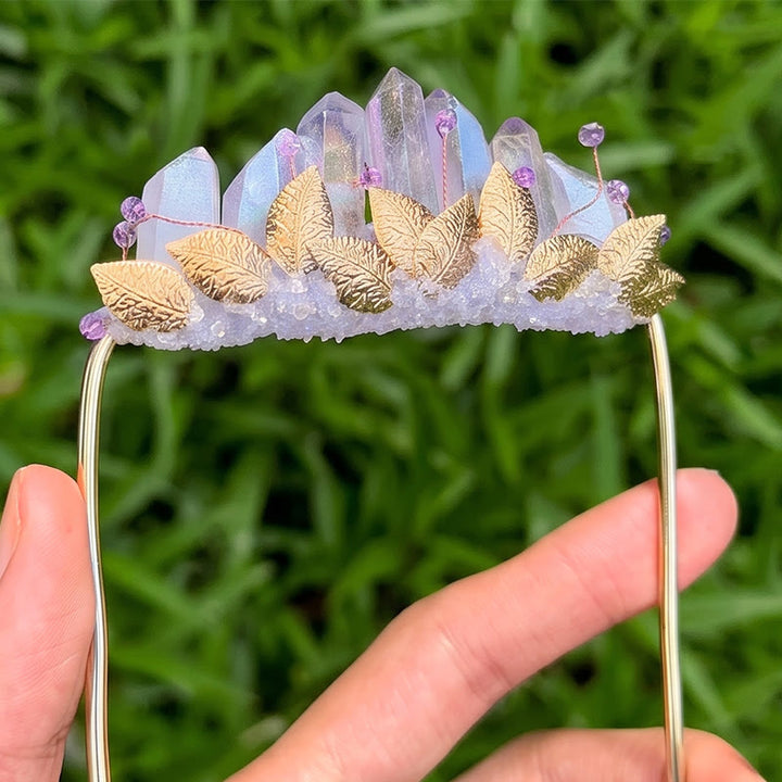 Handcrafted Natural Crystal Crown Pocket Square Brooch - Purple & Gold - image 4
