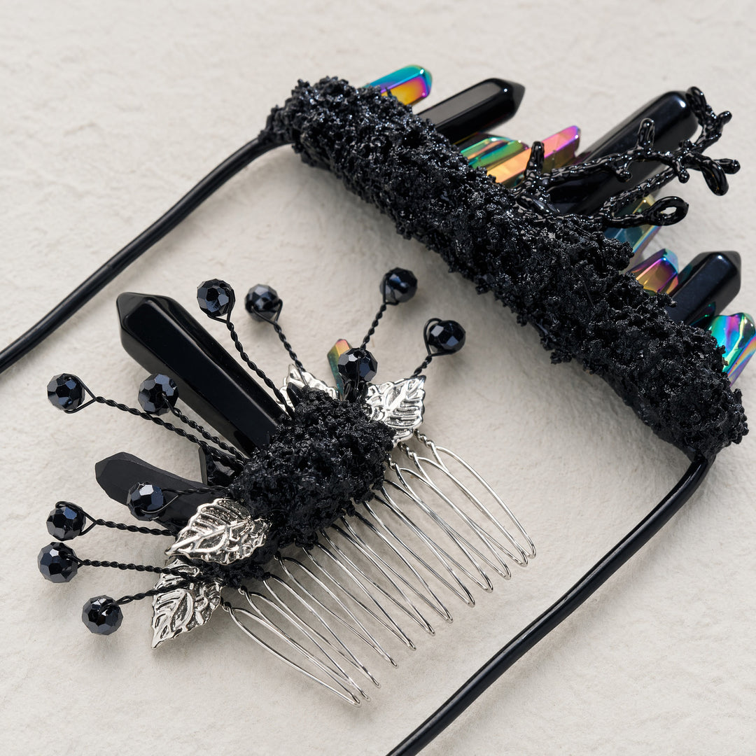 Handmade Groom's Pocket Boutonniere & Bride's Crystal Hair Comb Bundle Set - Black & Multi-Color - image 14