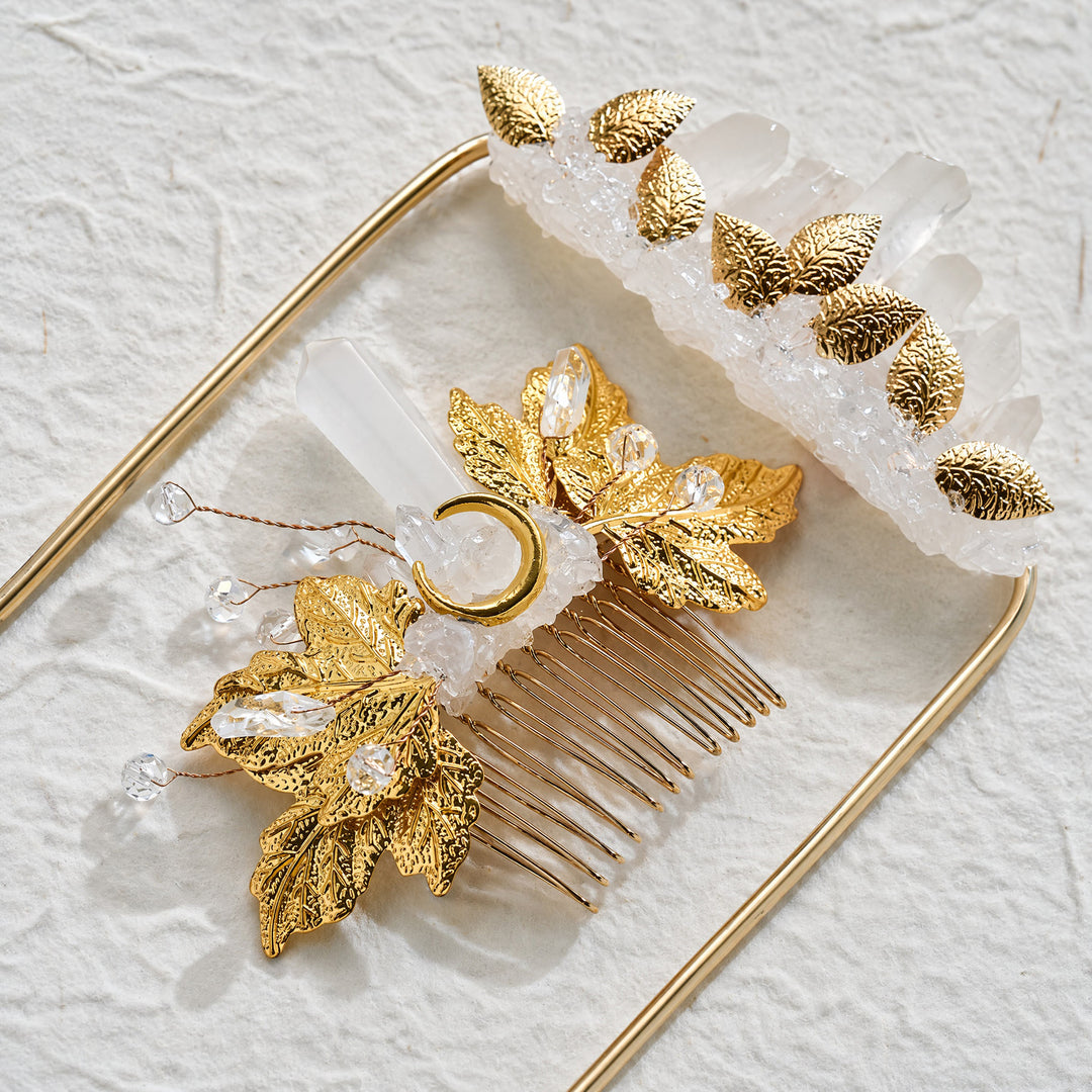 Handmade Groom's Pocket Boutonniere & Bride's Crystal Hair Comb Bundle Set - White & Gold - image 6
