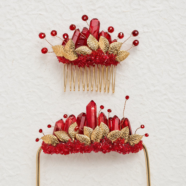Handmade Groom's Pocket Boutonniere & Bride's Crystal Hair Comb Bundle Set - image 9