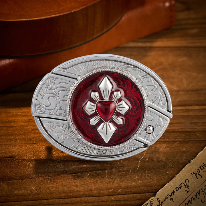 Gothic Crimson Heart DIY Hidden Folding Knife Buckle Leather Belt - Crimson Heart - Without Belt - Not Included Belt - image 0