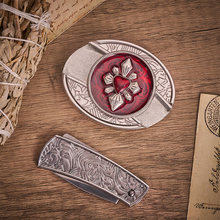 Gothic Crimson Heart DIY Hidden Folding Knife Buckle Leather Belt - image 10