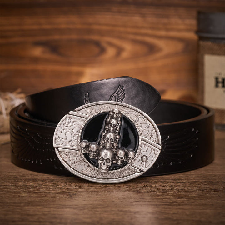 Dark Luxury Skull Cross DIY Hidden Folding Knife Buckle Leather Belt - Skull Cross - Black Embossed Eagle Belt - 42 - image 2