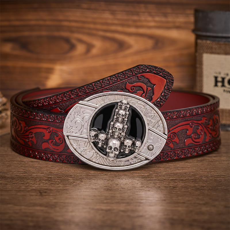 Dark Luxury Skull Cross DIY Hidden Folding Knife Buckle Leather Belt - Skull Cross - Brown Carved Belt - 42 - image 6