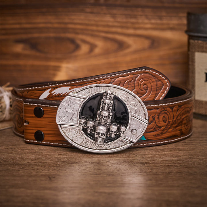 Dark Luxury Skull Cross DIY Hidden Folding Knife Buckle Leather Belt - Skull Cross - Brown Feather Belt - 40 - image 7