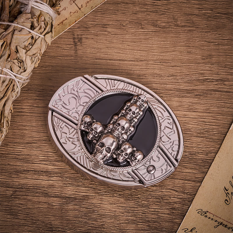 Dark Luxury Skull Cross DIY Hidden Folding Knife Buckle Leather Belt - image 9