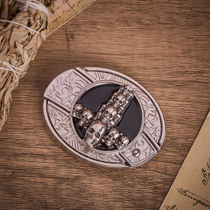 Dark Luxury Skull Cross DIY Hidden Folding Knife Buckle Leather Belt - image 9
